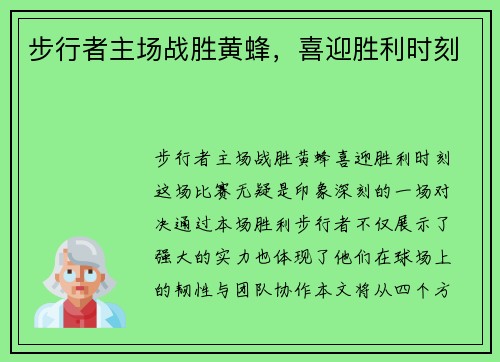 步行者主场战胜黄蜂，喜迎胜利时刻